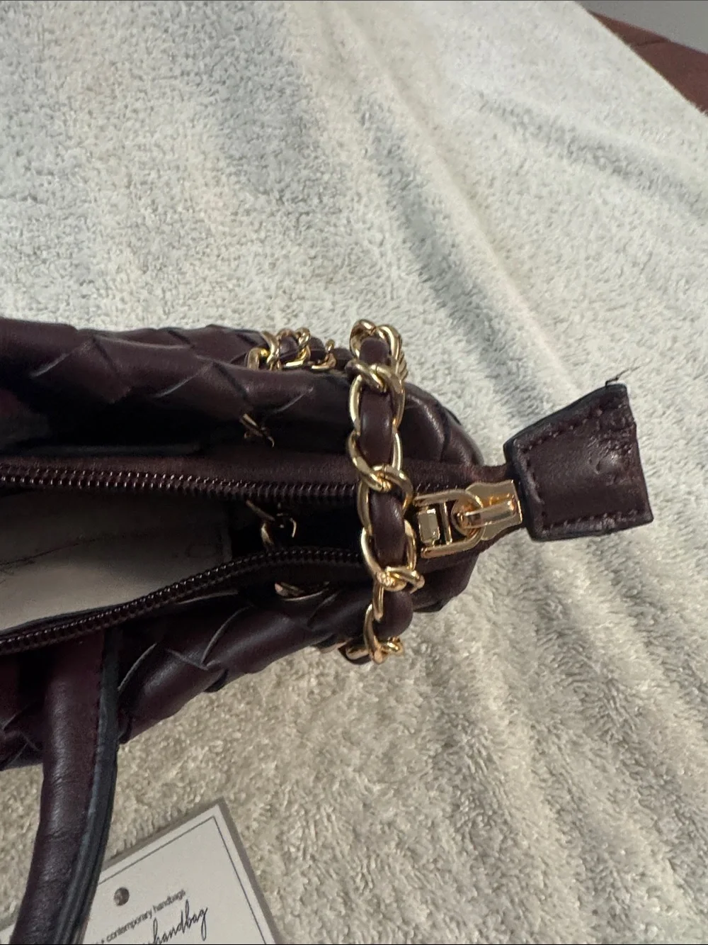 Woven Vegan Burgundy Top-Handle Bag